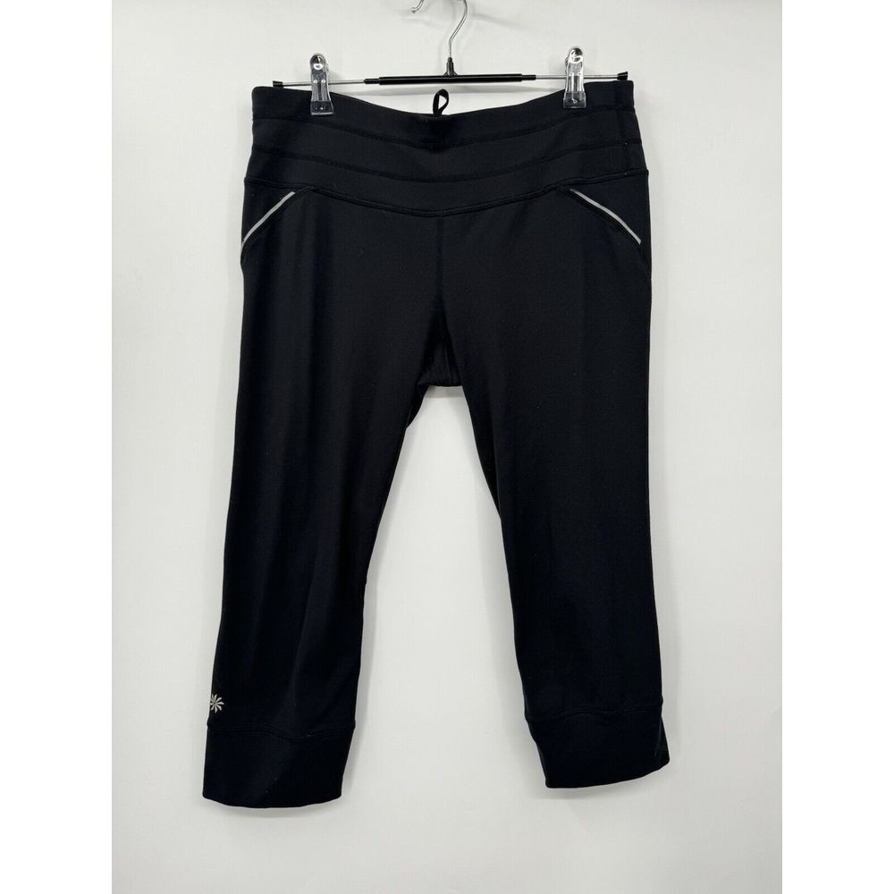 Athleta Medium Capri Leggings Womens Black Mesh Panels Zip‎ Pocket Reflective
